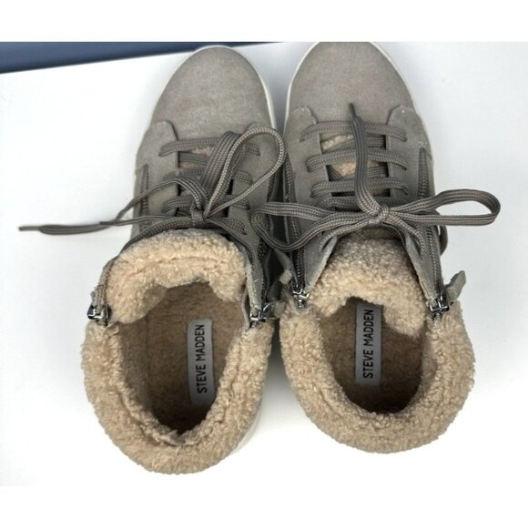 Gently used Steve Madden Kameo Taupe Suede Faux Fur Lined Lace-Up Sneakers - Siz - Picture 3 of 5